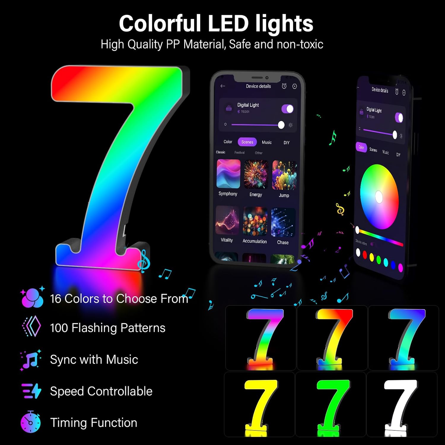 RGB LED Number Light 7 Color Changing USB