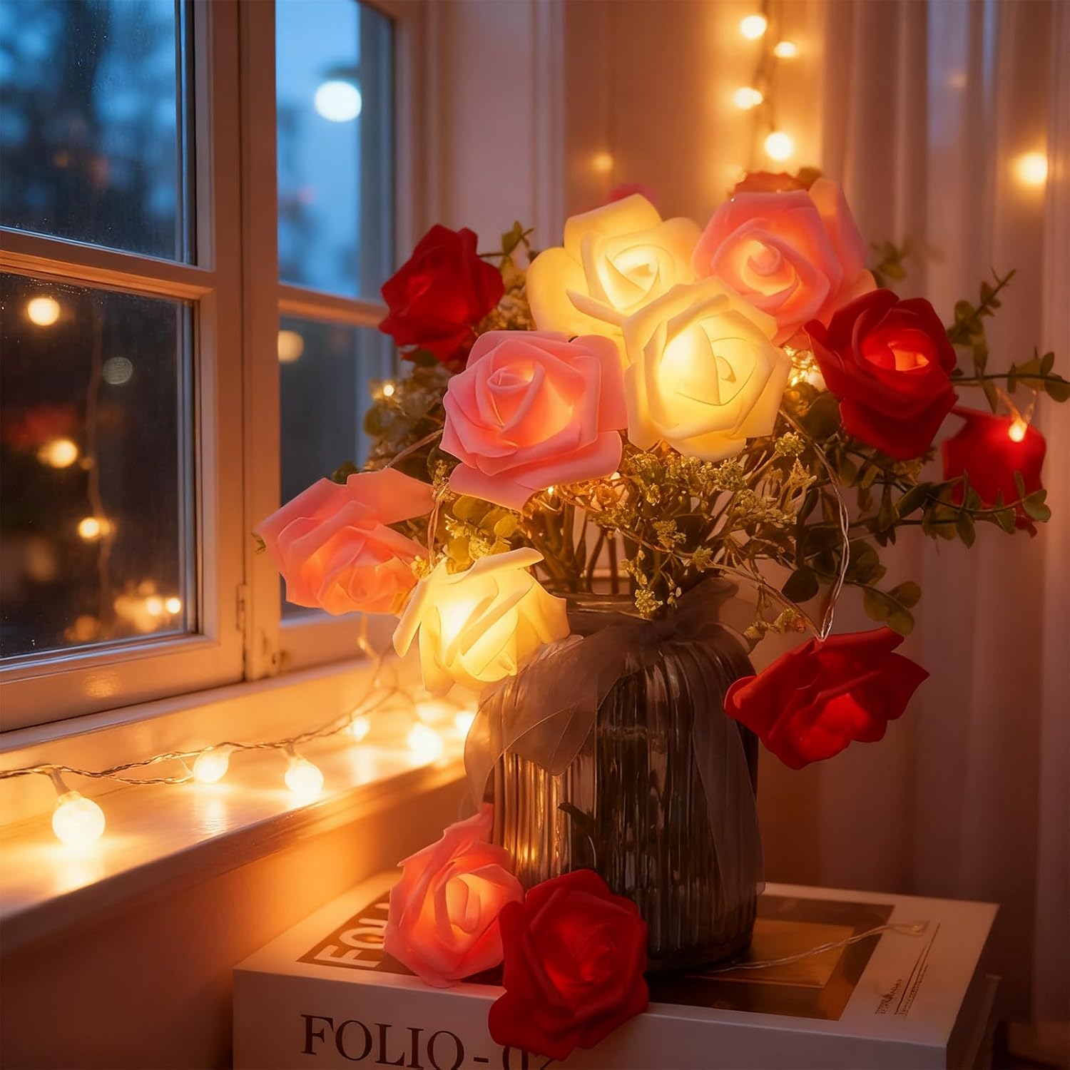 Rose Flower Fairy String Lights 6M with 40 LEDs, Battery Operated Decorative Lights for Romantic Indoor Décor