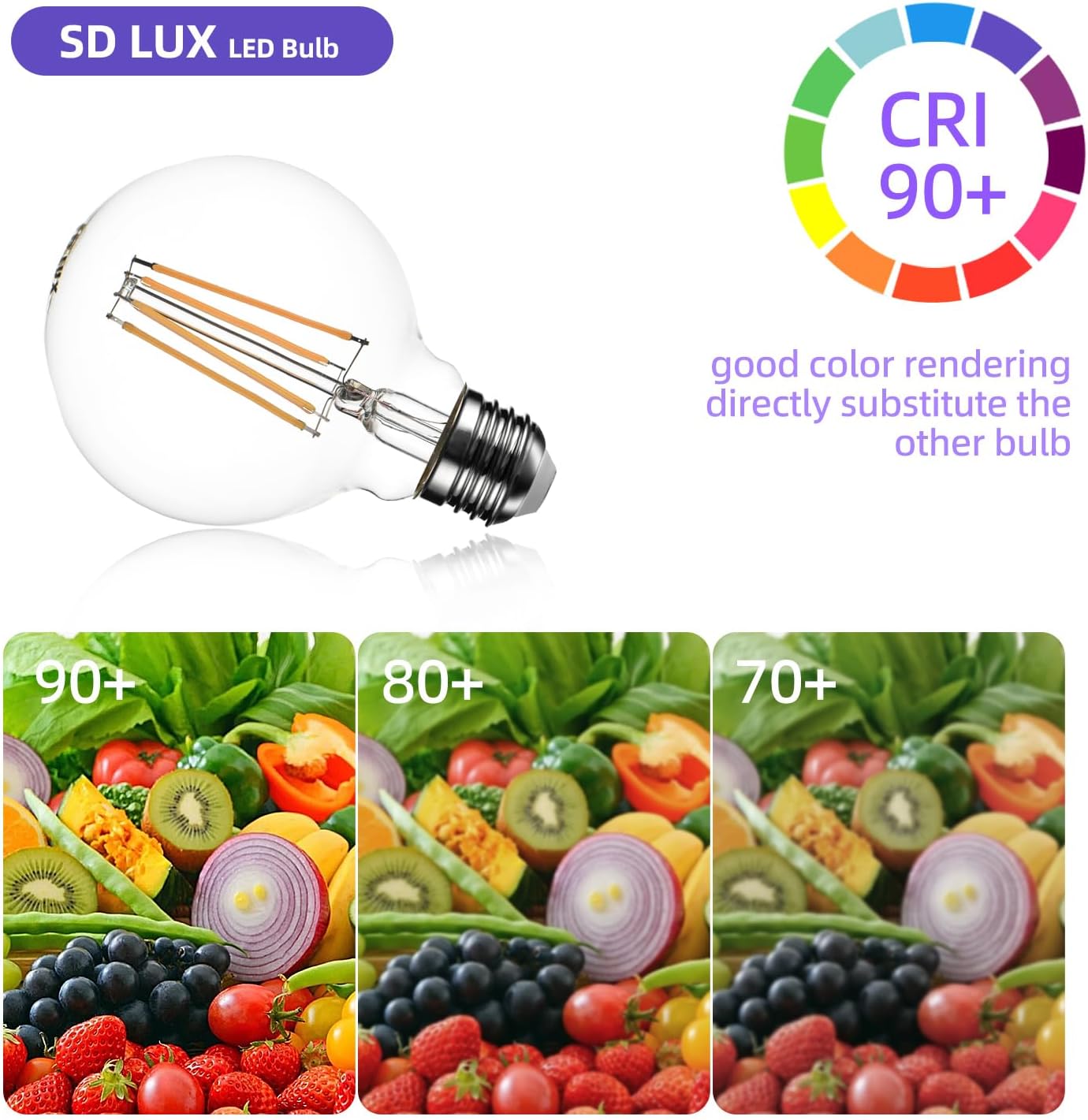 G80 E27 Vintage Globe LED Bulbs 8W 1000lm 6 Pack