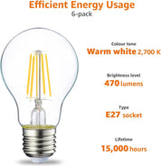 LED E27 Edison Screw Bulb 4.3W Warm White – Pack of 6
