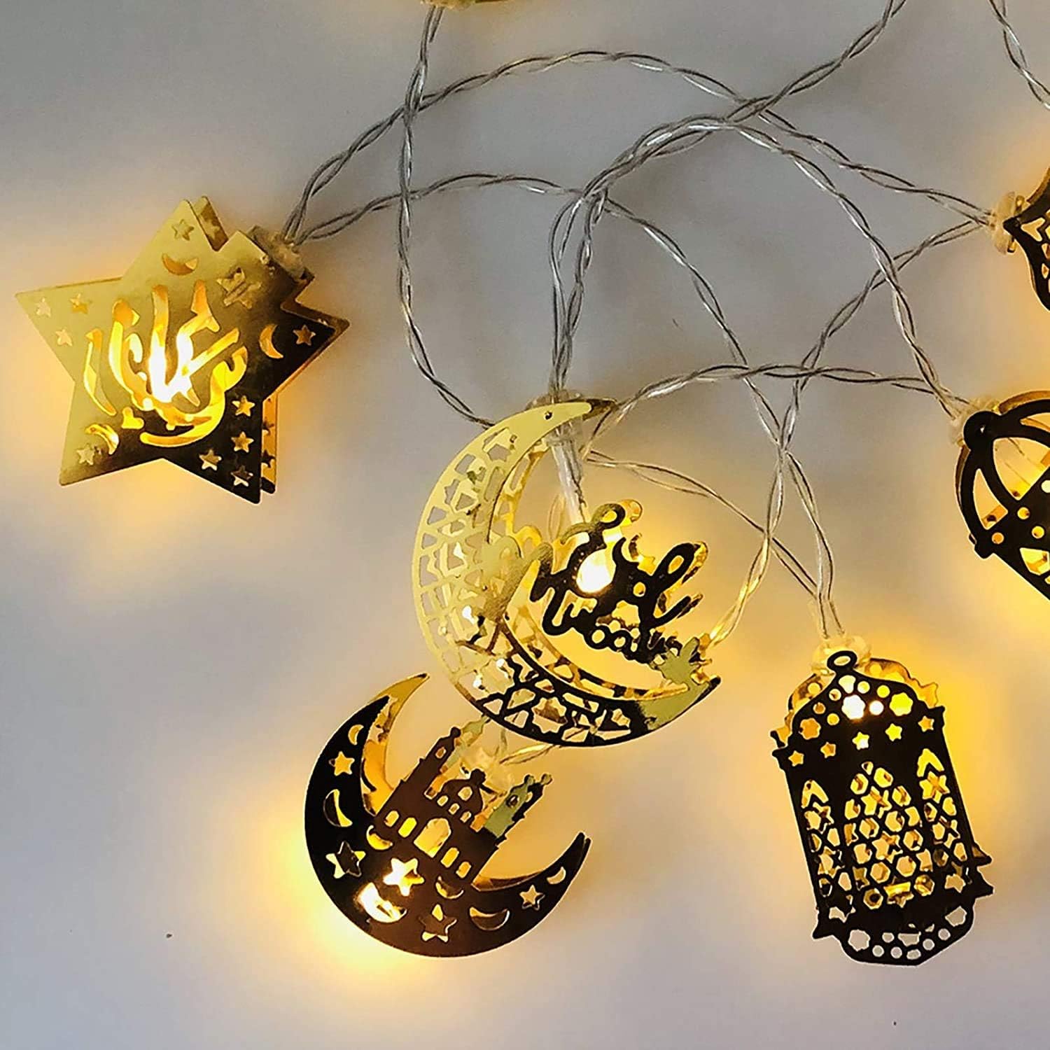 Ramadan Eid Mubarak String Lights – Battery Powered Moon Star Lantern LED Fairy Lights for Indoor & Outdoor Decoration