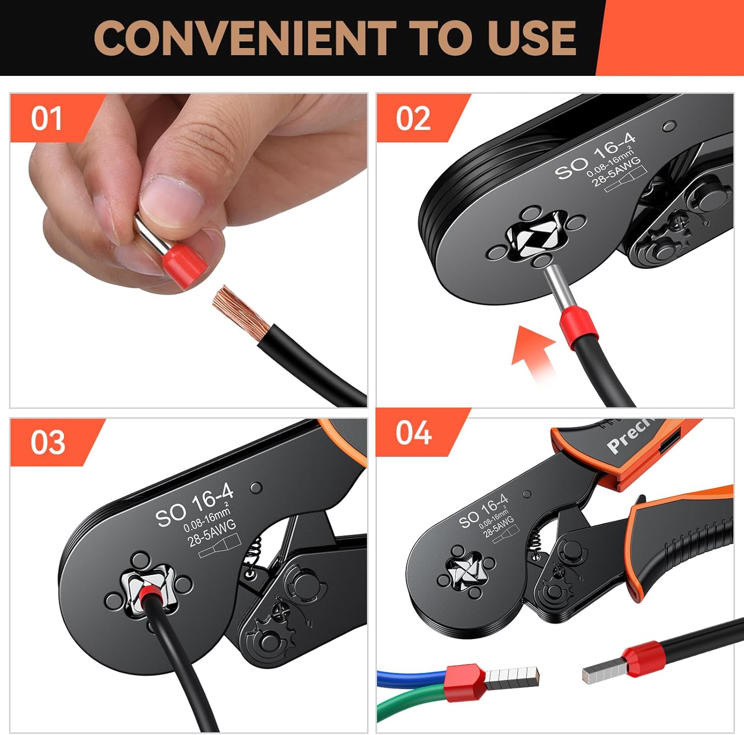 Preciva Bootlace Ferrule Crimping Tool Kit 0.08-16mm² with 1200 Connectors