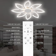 LED Ceiling Light with Remote Control – 31.5" Flower Shape Chandelier, 98W 8000LM, Dimmable (3000K–6500K), Modern Ceiling Lighting for Living Room, White