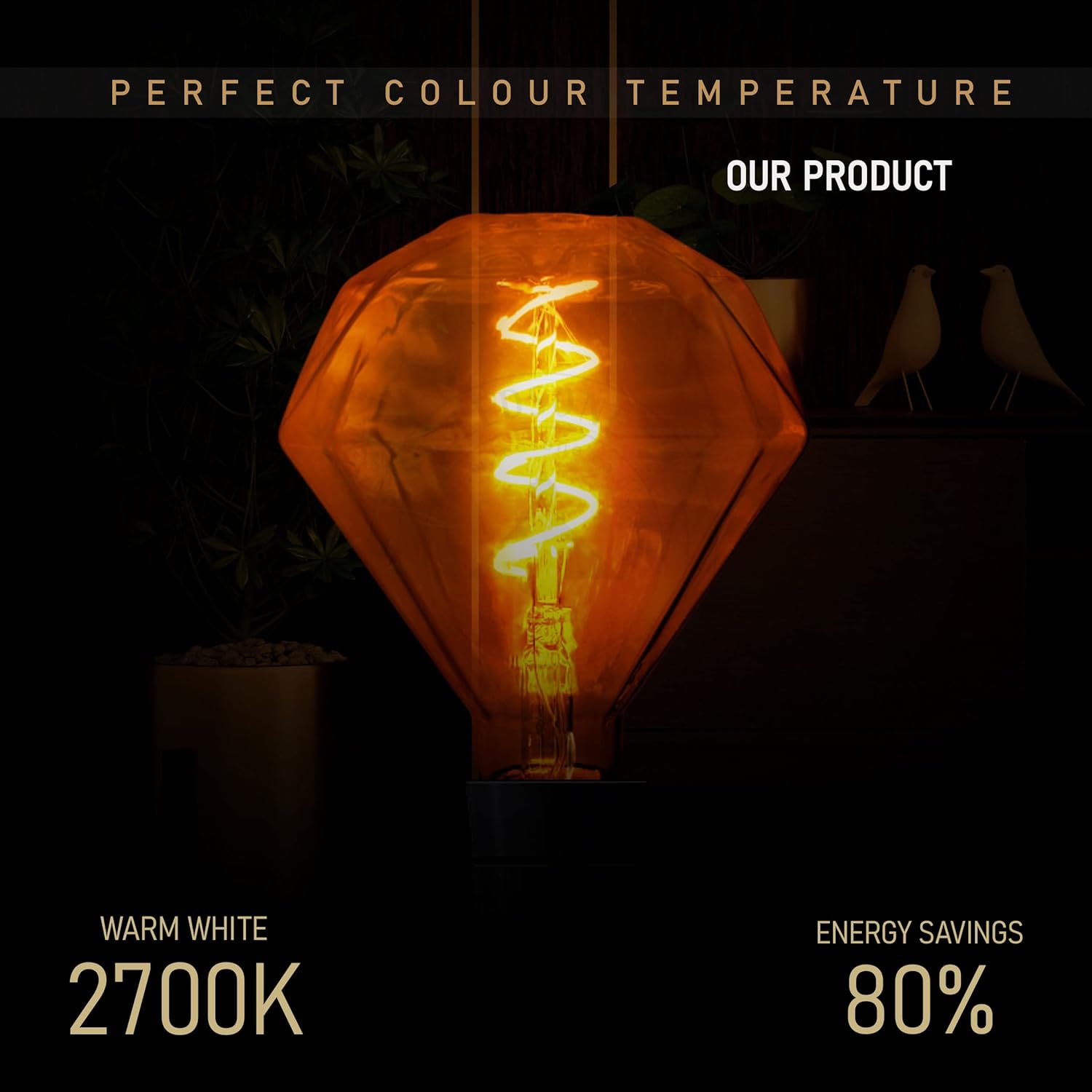 Decorative Diamond LED Edison Bulb 2700K 4W – 10 Pack