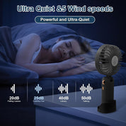 Jsdoin Handheld Fan, Portable Mini Fan with LED Display, 5-Speed Settings and Rechargeable Neck Hanging Fans for Summer Outdoor Travel Home Office (Black)