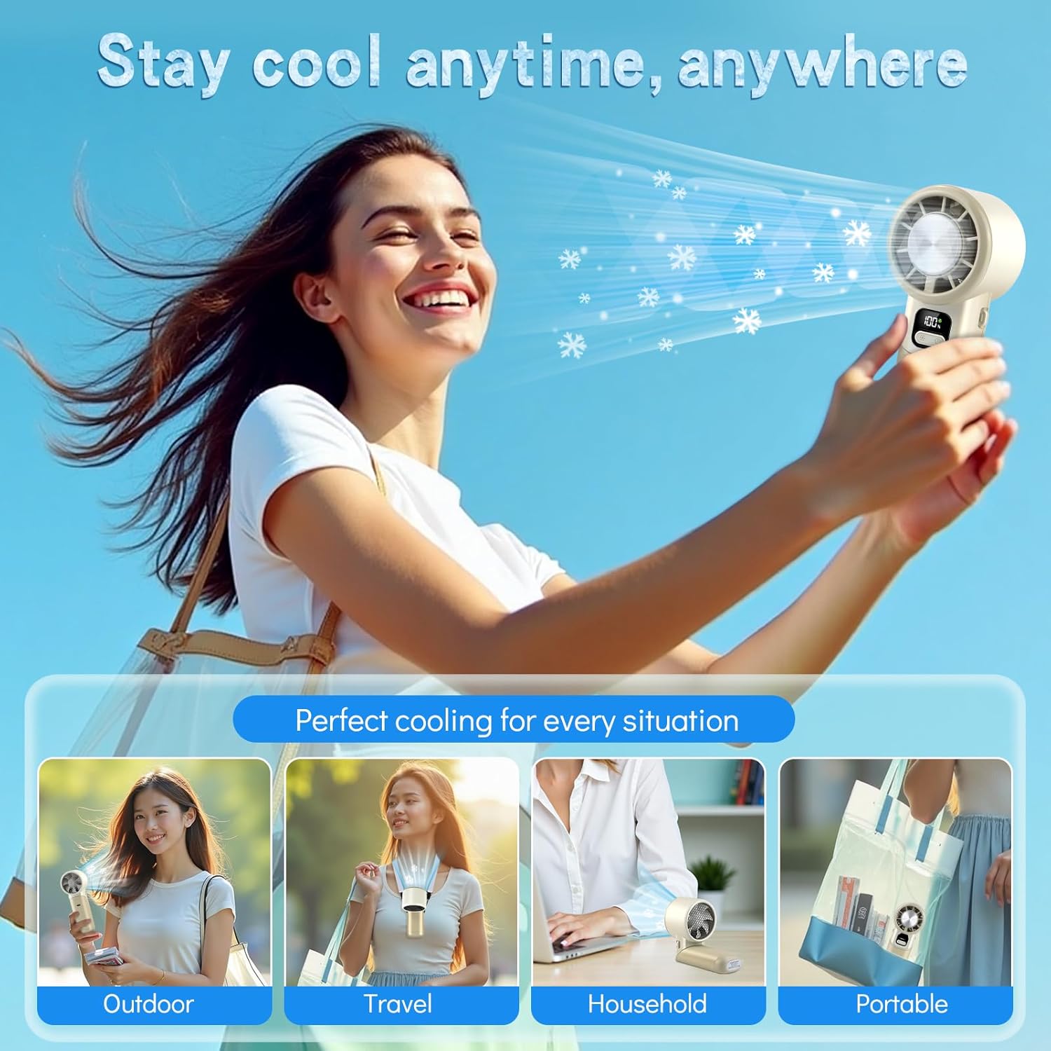 High-Speed Rechargeable Handheld Turbo Fan – 3600mAh, Foldable