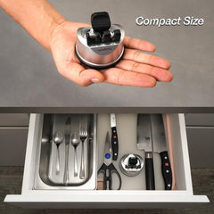 3-Stage Kitchen Knife and Scissors Sharpener – Professional Tungsten Carbide & Ceramic Sharpening Tool for Straight and Serrated Blades, Safe Suction Base, Compact Silver