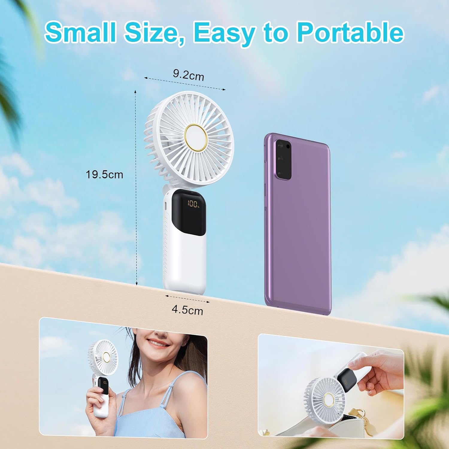 Portable Handheld Fan 5000mAh, 5-Speed USB Mini Fan