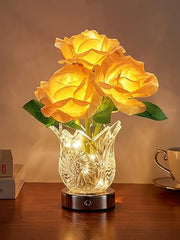 Flower Touch Lamp, Dimmable Rechargeable Cordless Table Lamp with Glass Vase, Battery-Powered Small Lamp, Cute Gift for Her