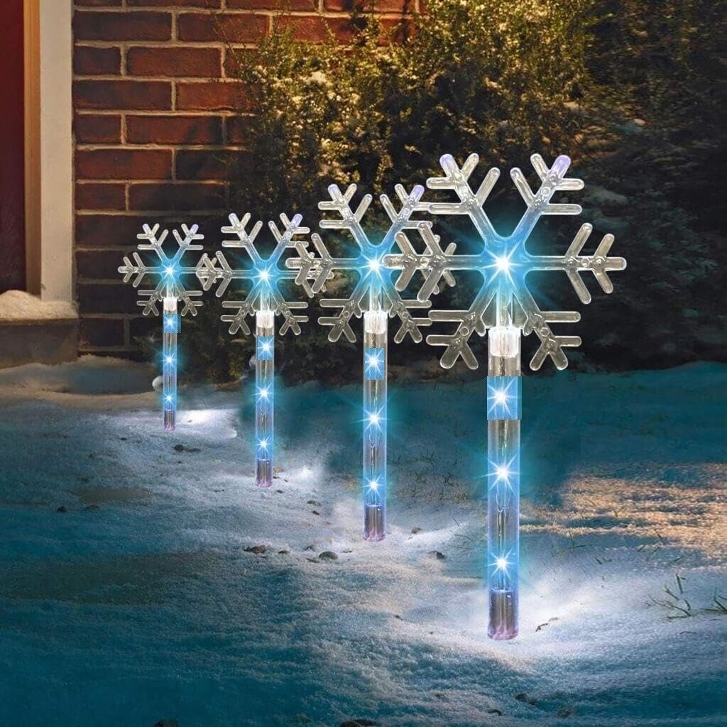 Optimal Products Christmas Snowflake Stake Lights 8PCS LED Outdoor Garden PathwayDecoration UK (Blue)