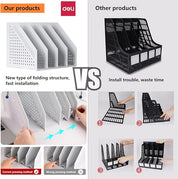 Folding File Holder with 4 Compartments – Desk Organizer, Light Grey