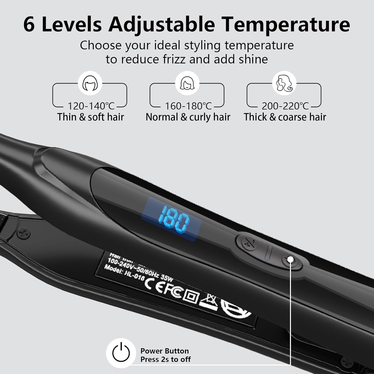 Pencil Hair Straightener for Short Hair, Dual Voltage, Adjustable Temp & Auto Shut-Off