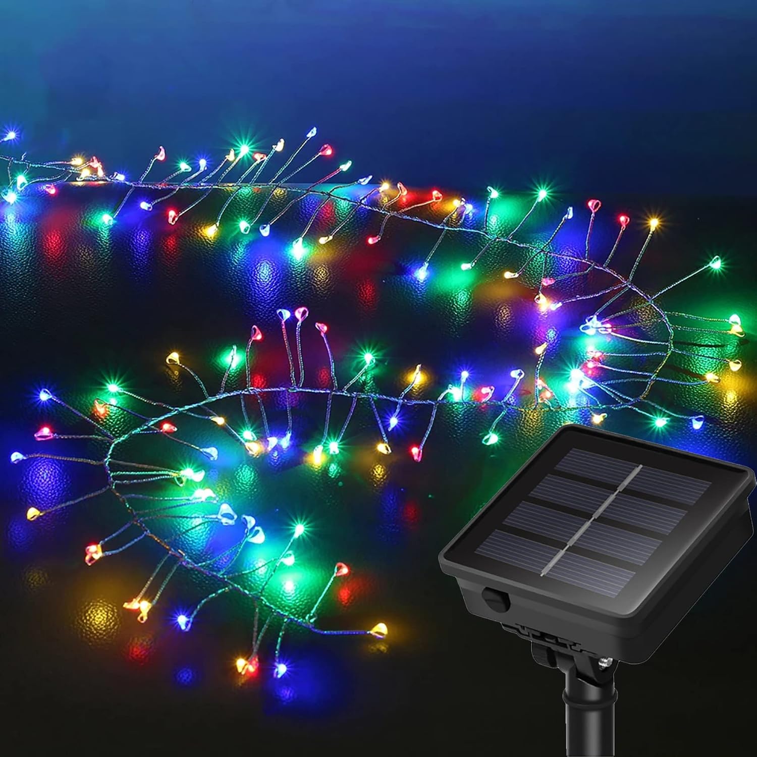 Solar Firecracker Lights 19.68Ft 200 LED Waterproof Cluster Lights 8 Lighting Mode Christmas Fairy Lights Fire Crackers Garland Fairy Light for Garden Wedding Party (Warm White)