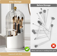 360° Rotating Makeup Brush Holder Organizer with Clear Lid, Dustproof Vanity Container