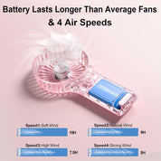 Handheld Fan, USB Rechargeable Mini Portable Fan, Personal Small Silent Hand Fan 4 Speeds with Mirror, Battery Operated Table Desk Fan for Office Outdoor Home Travel (Pink)
