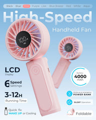 Portable Handheld Fan 4000mAh 6-Speed Foldable Mini Fan