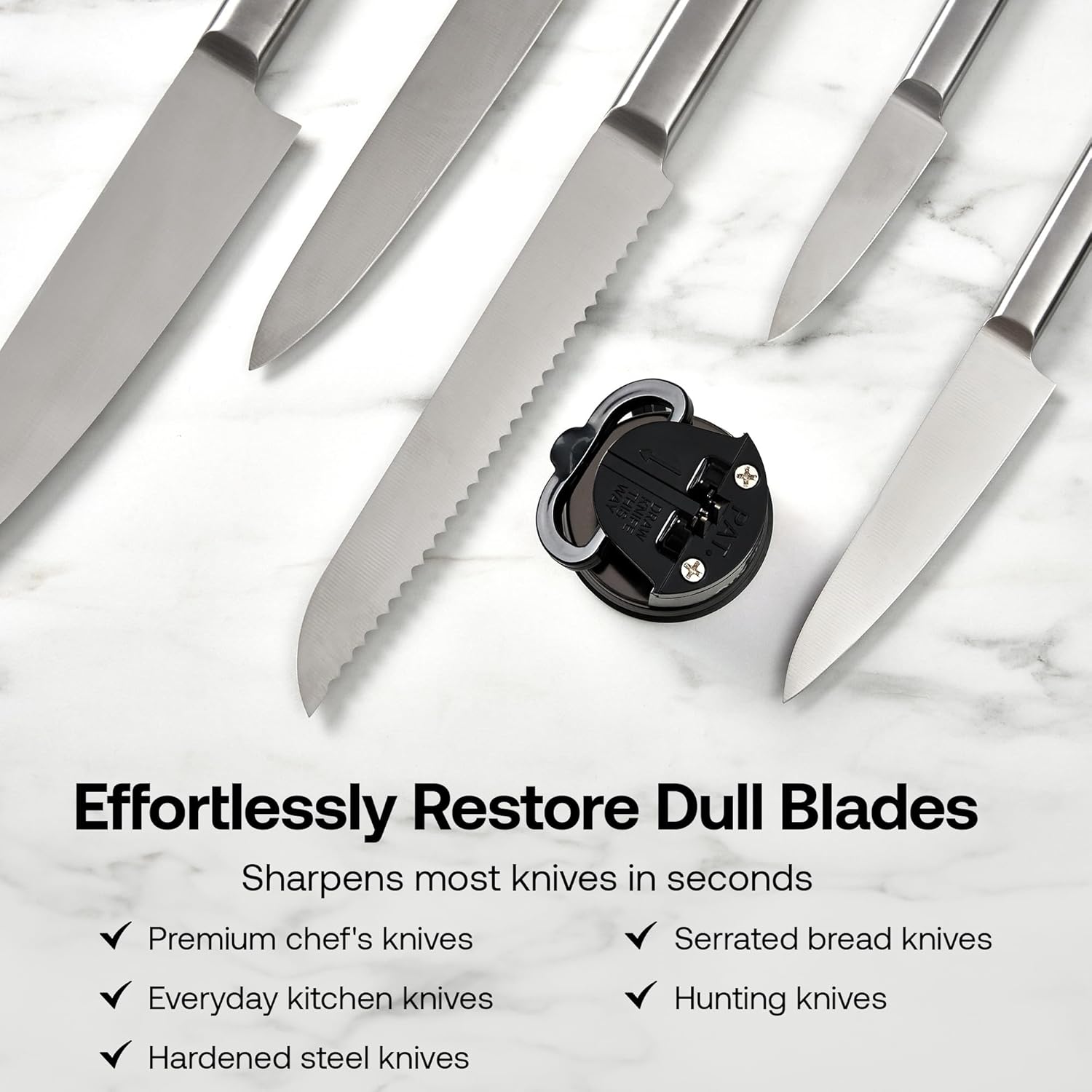 AnySharp Pro Metal Knife Sharpener – Hands-Free PowerGrip Suction | Sharpens All Knives | Hardened Steel & Serrated | Wolfram Finish