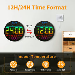 10'' Digital LED Wall Clock – Night Light, Alarm, Remote, RGB, Temp & Date
