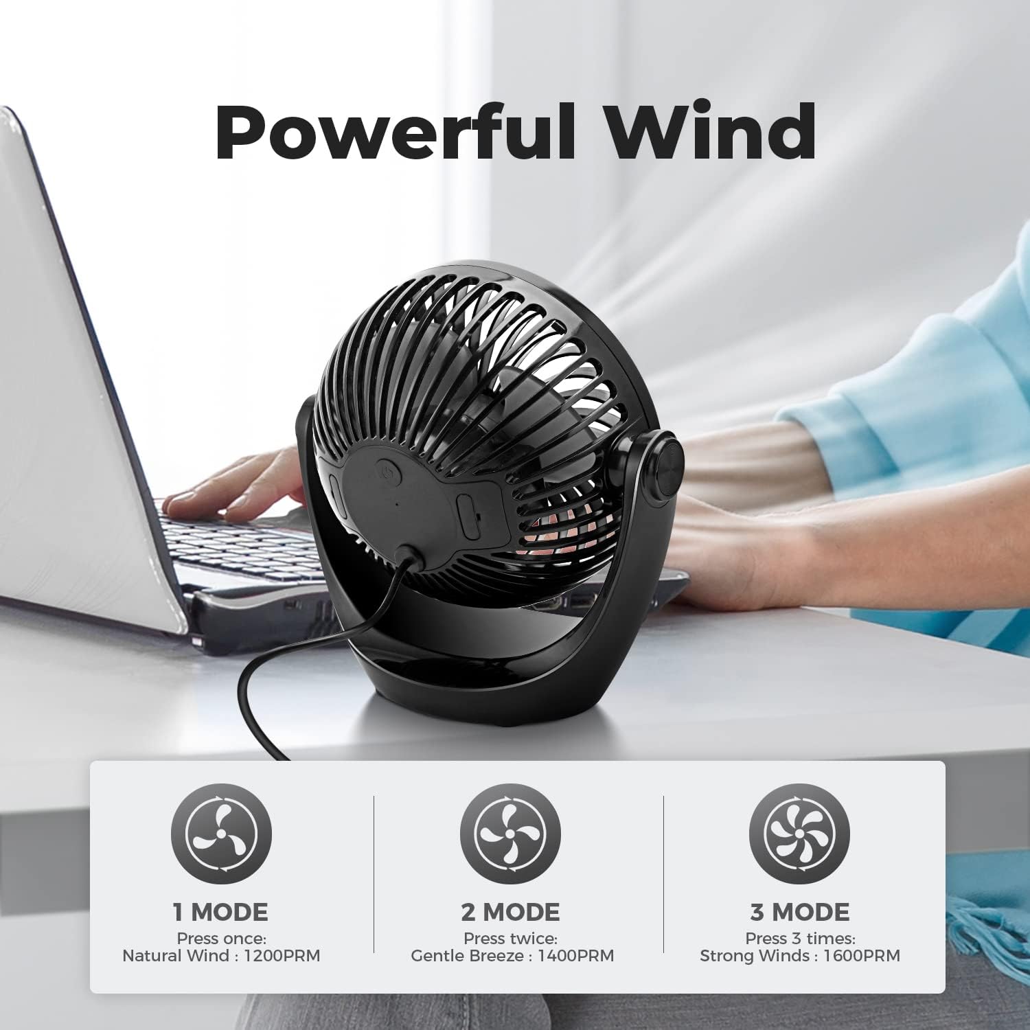 OCOOPA USB Table Fan with Adjustable Speeds & 360° Rotation