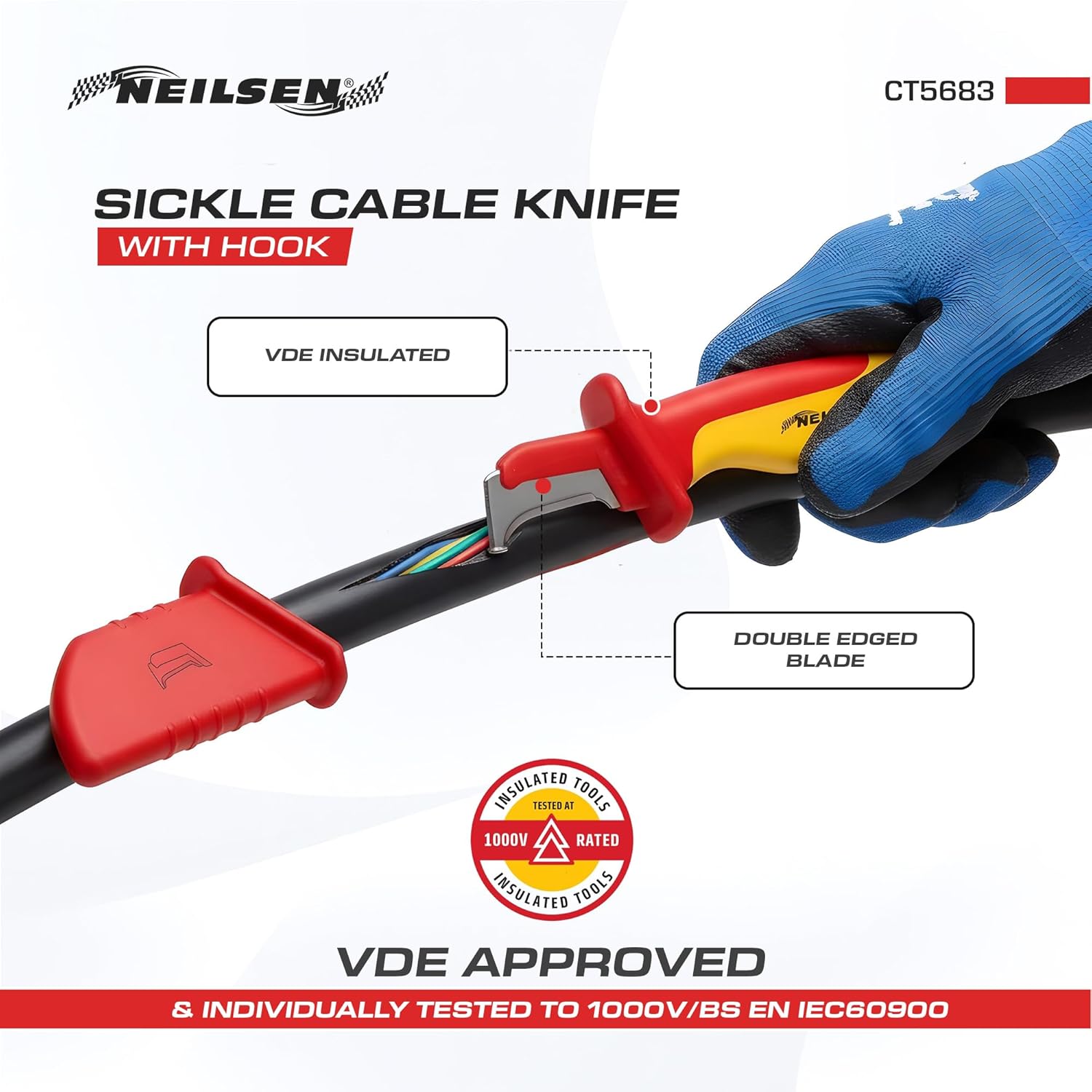 Neilsen CT5683 - VDE Insulated Cable Knife with Hook: Safe Cable Cutting Tool
