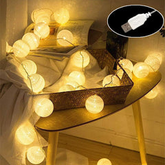 LED Cotton String Lights Fairy Light Cotton Balls USB Powered Decorative Lights for Indoor, Christmas, Wedding, Party (4M/20LED, Warm White)