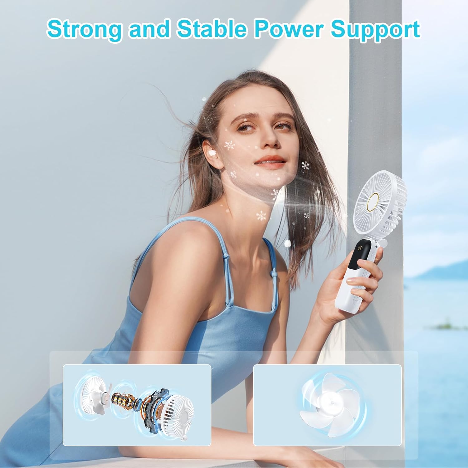 Portable Handheld Fan 5000mAh, 5-Speed USB Mini Fan