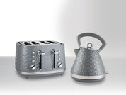 4 Slice Toaster – High Gloss Geometric Design, Defrost & Reheat, Wide Slots, Removable Crumb Tray – Grey