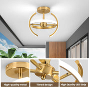 LED Ceiling Light, Elegant Gold Curved Design with 4 Strips, 22W Modern Ceiling Fixture for Hallway, Office, Bedroom, Kitchen, Living Room, Dining Room (Cool White 6000K)