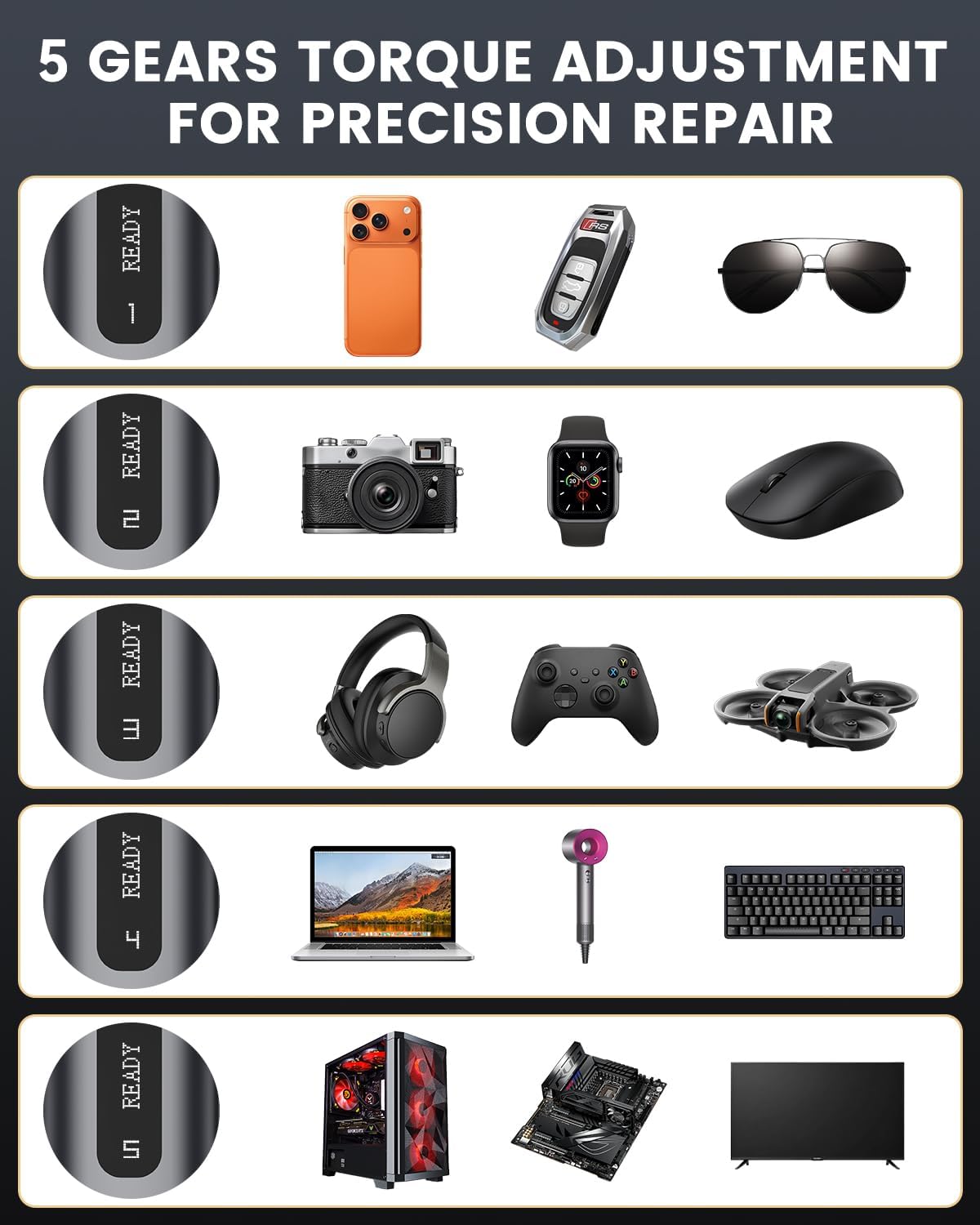 78-in-1 Mini Electric Screwdriver Set with 5 Precision Torque Settings, Magnetic Storage, LED Light & USB-C Charging, Cordless Screwdriver Set for Phone Camera Laptop Watchs Drone