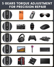 78-in-1 Mini Electric Screwdriver Set with 5 Precision Torque Settings, Magnetic Storage, LED Light & USB-C Charging, Cordless Screwdriver Set for Phone Camera Laptop Watchs Drone