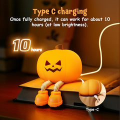 Kids Pumpkin Silicone Night Light Rechargeable Safe Halloween Room Decor