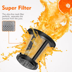 AMZCHEF Juicer Machines - Cold Press Slow Juicer - Masticating Juicer for Whole Fruits and Vegetables - Delicate Chew No Need to Filter - BPA Free Juice Extractor with 2 Cups and Brush - Black