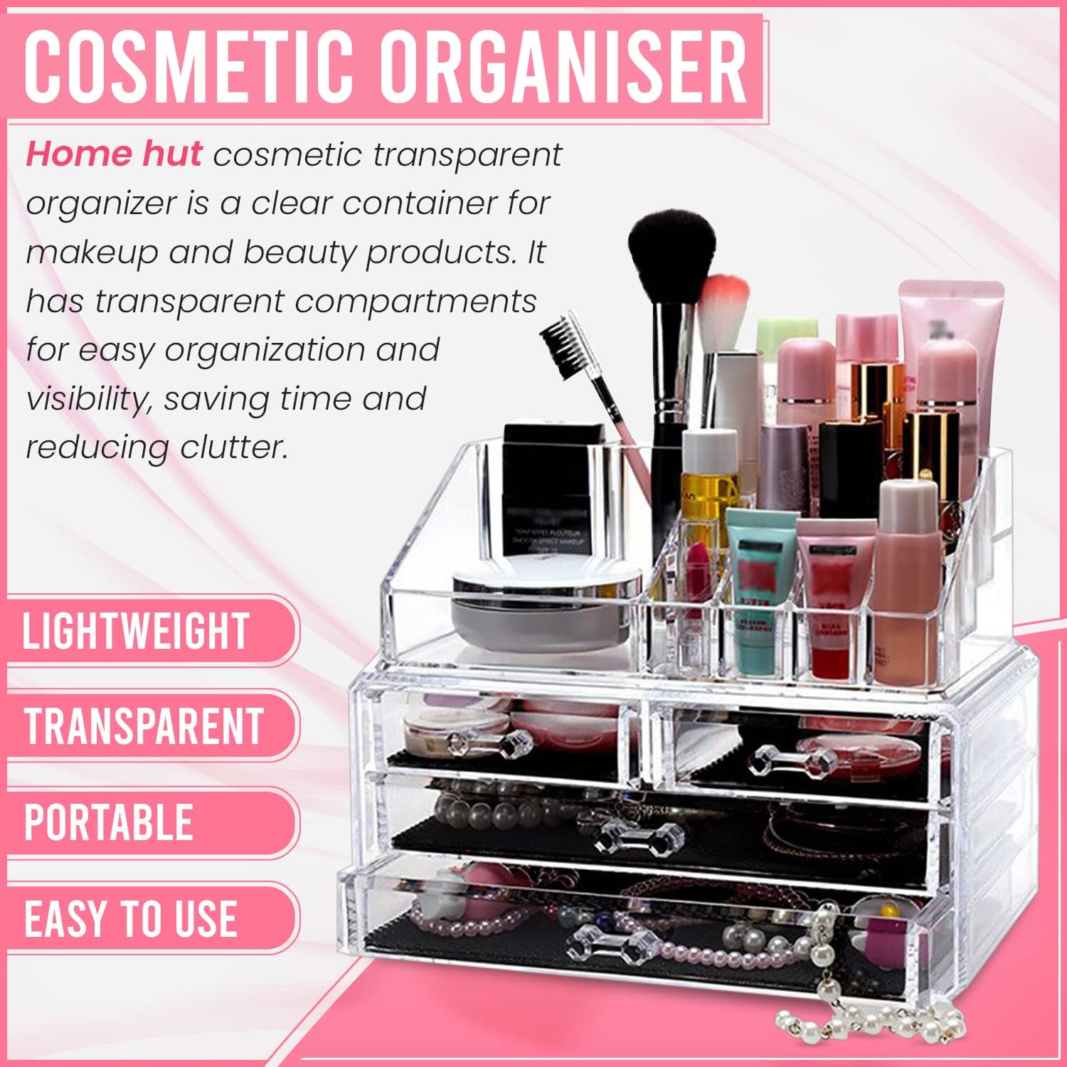 Clear Acrylic Cosmetic Organizer Drawers – Jewelry & Makeup Storage Case
