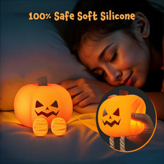 Kids Pumpkin Silicone Night Light Rechargeable Safe Halloween Room Decor