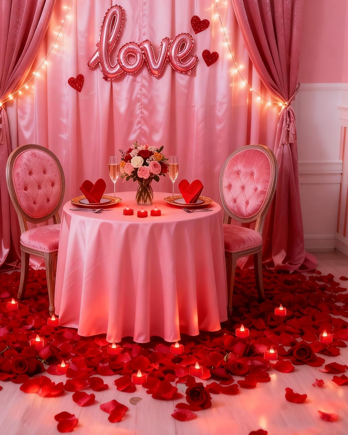 Heart Love Battery Operated Flameless LED Tea Lights with Artificial Rose Petals – 12 Pack Romantic Decor