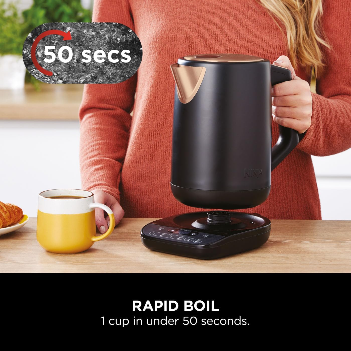 Ninja Perfect Temperature Kettle 1.7L – LED Display, Rapid Boil, Temperature Control & Keep Warm – Black & Copper