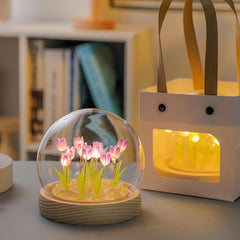 Purple 20 Tulips Flower Night Lamp with Fairy Lights – Cute Battery Powered Bedroom Decor Gift