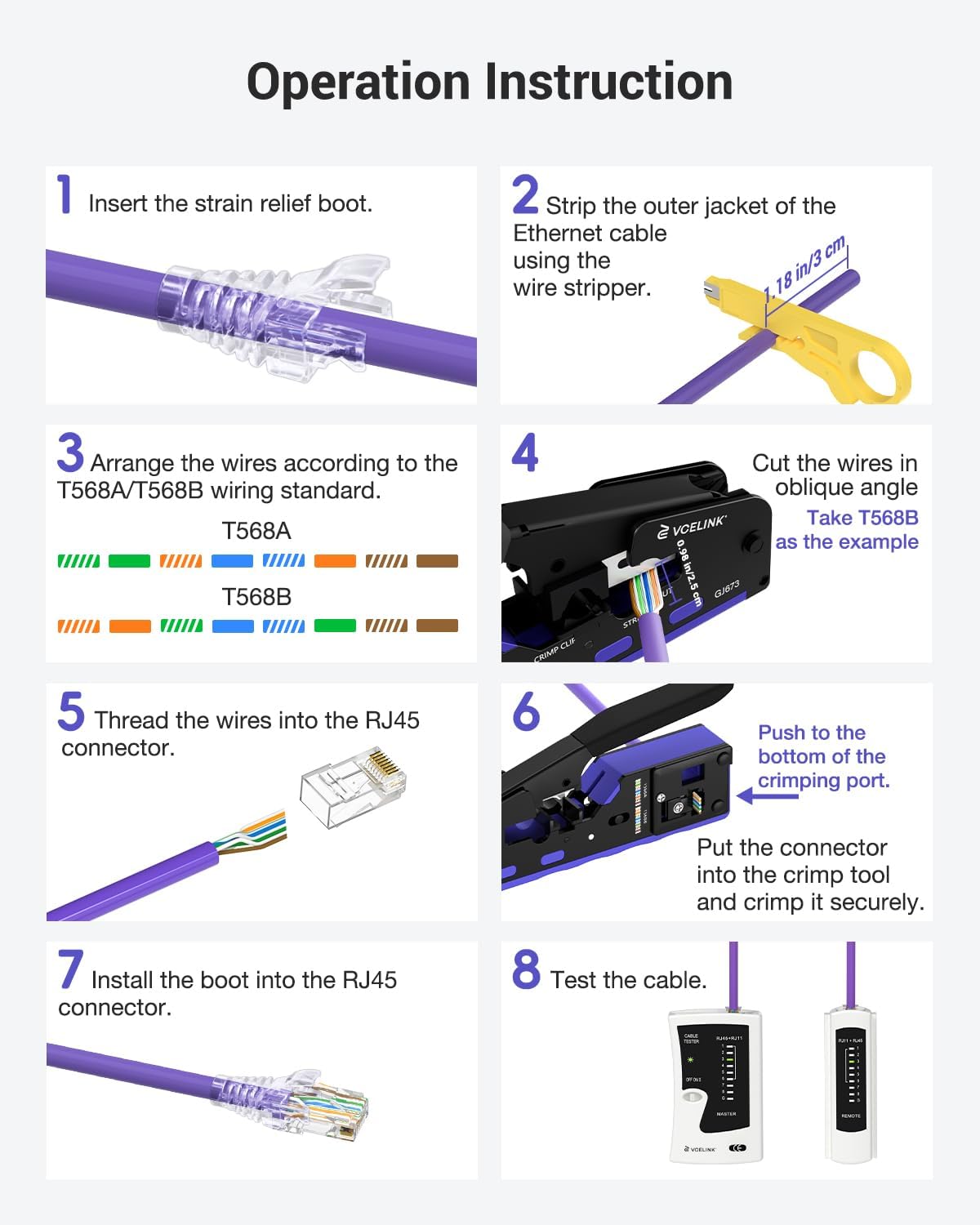 RJ45 Pass Through Crimp Tool Kit with Cat6 Connectors
