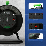 4 Socket 25m Cable Reel Extension Lead with Thermal Cut Out Green