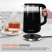Swoden 1.7L Electric Kettle with Temperature Control, Digital Display, Double-Walled Glass, 2200W, Keep Warm – Black
