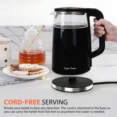 Swoden 1.7L Electric Kettle with Temperature Control, Digital Display, Double-Walled Glass, 2200W, Keep Warm – Black