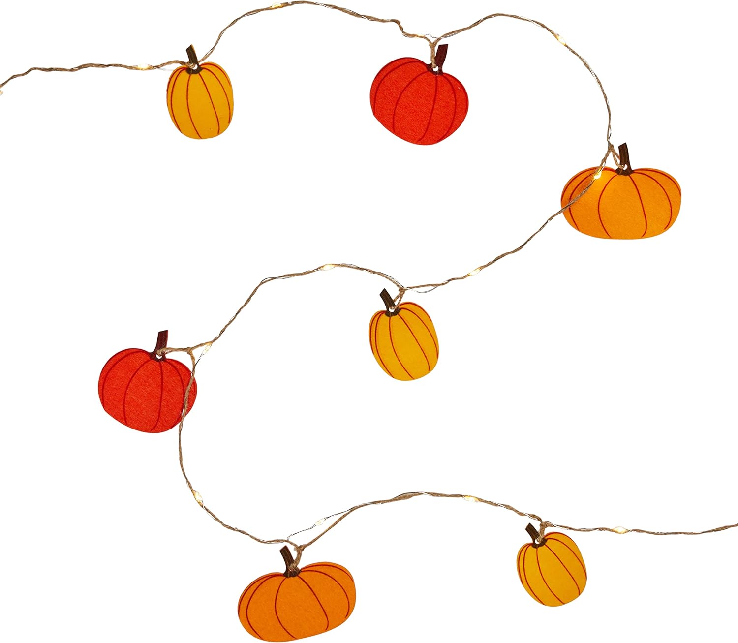 12 Felt Pumpkin Battery Operated Micro LED Gold Wire Indoor Autumn String Fairy Lights