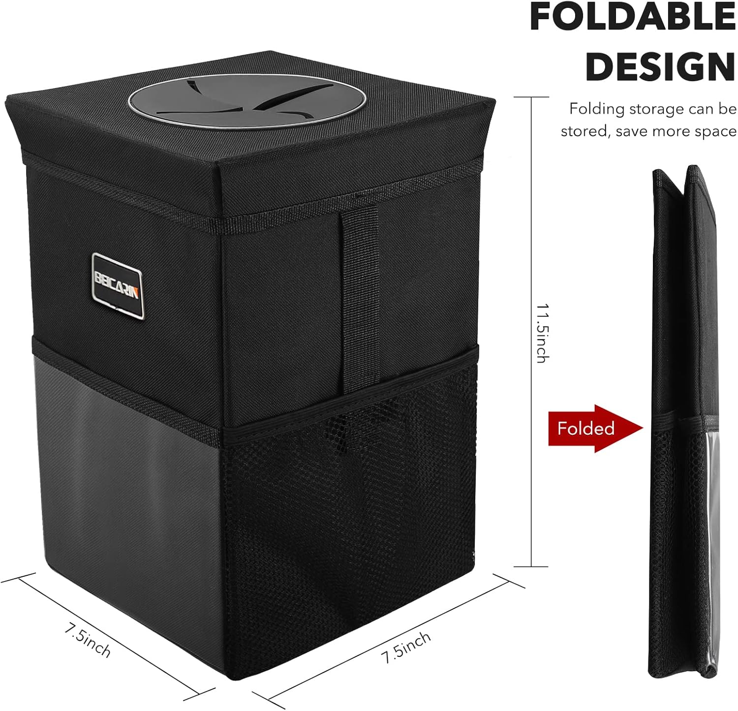 Car Trash Bin with Lid – 10L Leak-Proof Hanging Organizer with Storage Pockets