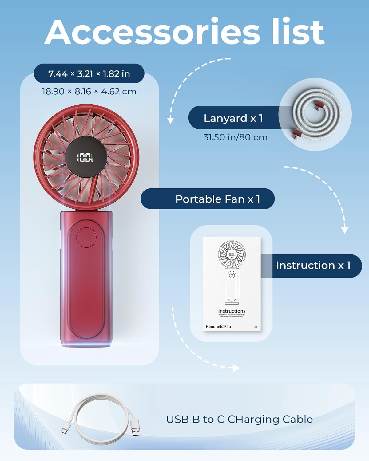 Portable Handheld Fan 4000mAh 6-Speed Foldable Mini Fan