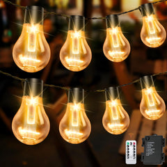 aOutdoor String Lights Battery Operated: 9m/30ft LED with 12 A60 Plastic Bulb Hanging Festoon Light Remote Waterproof for Garden Decorative Cafe Patio Pergola Indoor