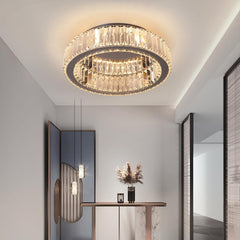 Modern Crystal Ceiling Light LED Chandelier Flush Mount with Remote