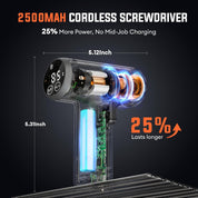 Electric Screwdriver Set - 4V Cordless Screwdriver 2500mAh - 5 Torque Settings Electrical Screwdriver 250RPM 5N·m Max - Digital Screen Power Tools for Furniture Repairs, LED, 15 S2 Metal Bit, 1/4" Hex