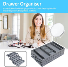 3-Tier Expandable Drawer Organizer, Folding Multi-Level Makeup & Office Storage Tray