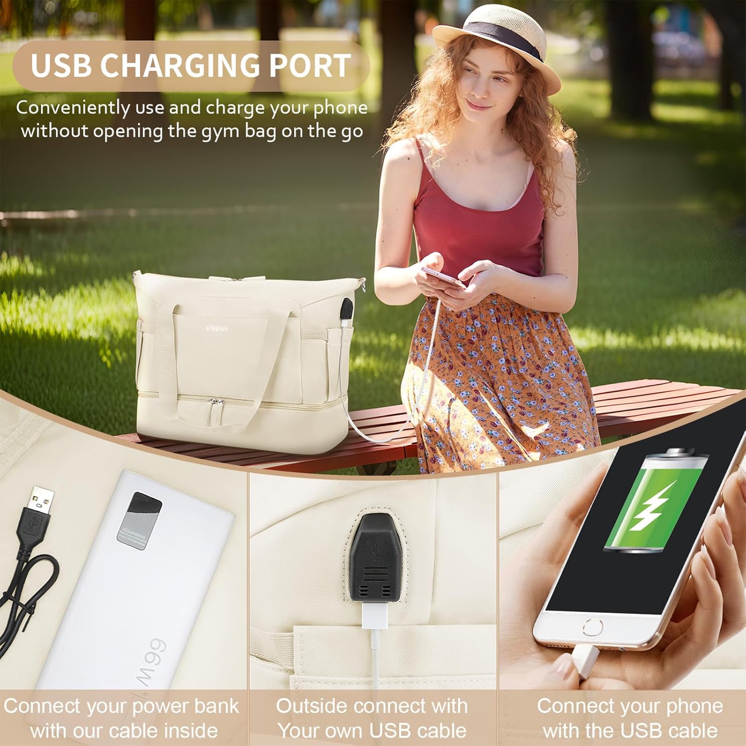 Women’s Travel Gym Duffel Bag 45x36x20 – Cabin, Weekend & Hospital Bag with USB Port