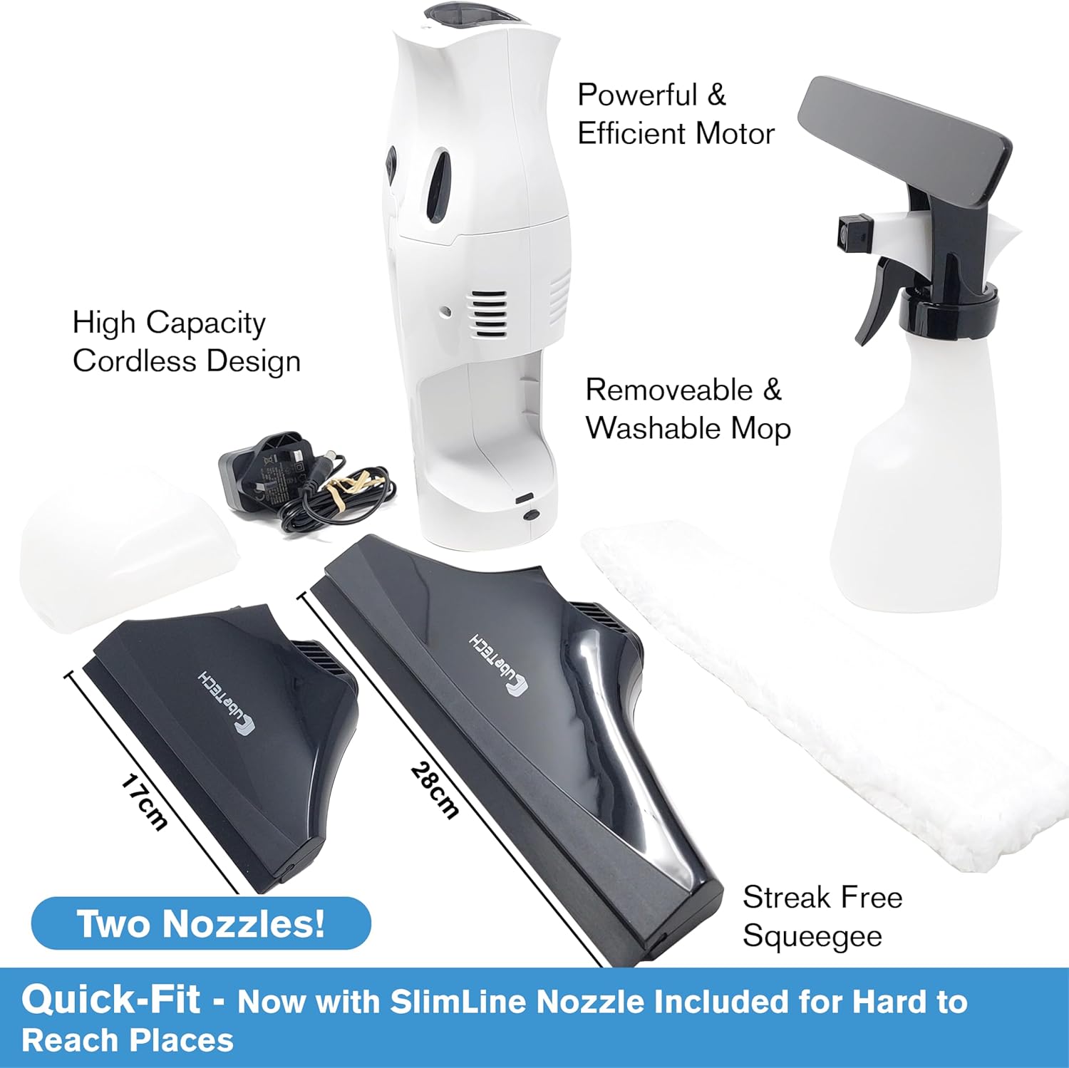 Cordless Window Vacuum Cleaner – CubeTECH Silver & White, Handheld